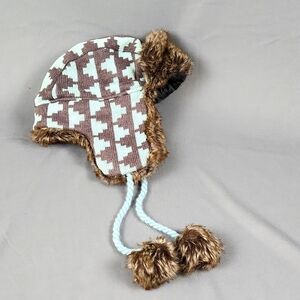 MOSSIMO- Faux Fur Trappers Hat w/matching pom dangles - Light Blue/Brown- OS